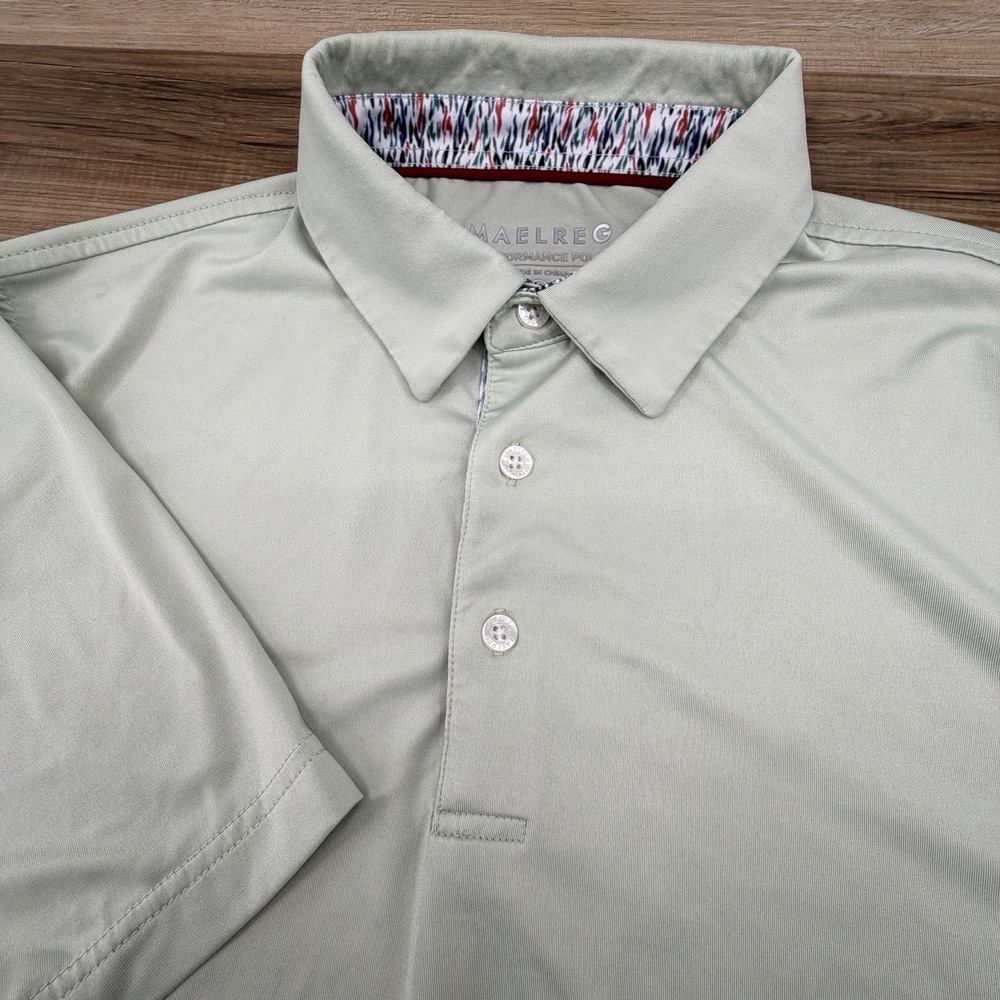 Maelreg Polo Shirt Men Medium Mint Green Stretch Performance Golf Polo Preppy